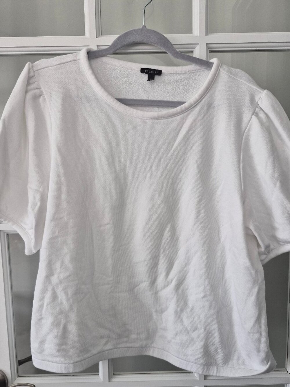 Talbots White Short Sleeve Sweatshirt – Soft Knit Pullover Top (Size XL)